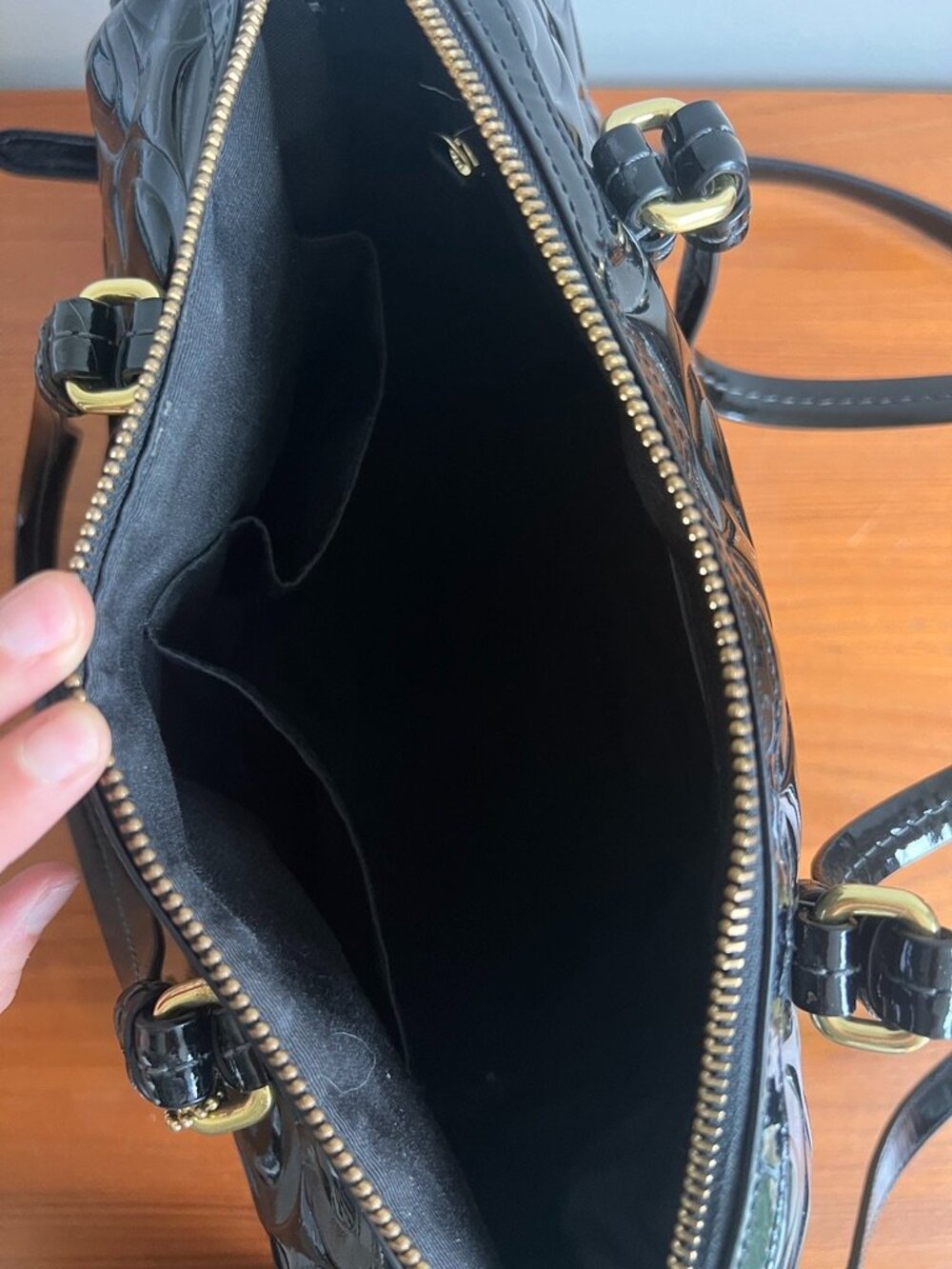 Coach Black Patent Leather Embossed Signature Satchel | Crossbody | Authentic - Picture 7 of 13